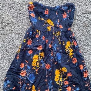 Blue Strapless Floral Mini Dress
